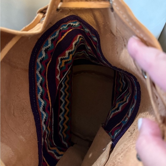 LEATHER woven bag drawstring Aztec tapestry - Picture 6 of 7